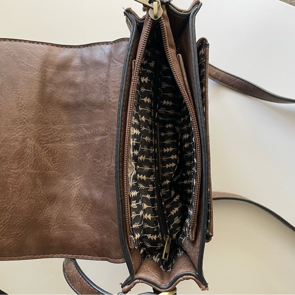 Antik Kraft Boho Fringe Tassel Crossbody Bag Purse Vegan Faux Leather Brown - Picture 7 of 11